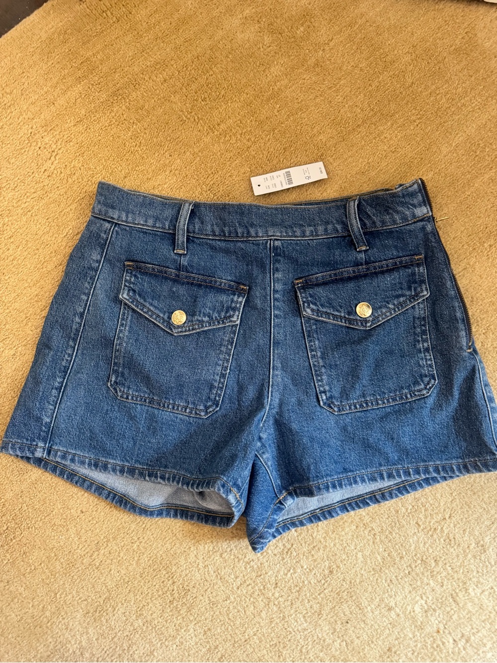 J. Crew Dark Blue Denim High-Rise Jean Shorts with Button-Flap Back Pockets